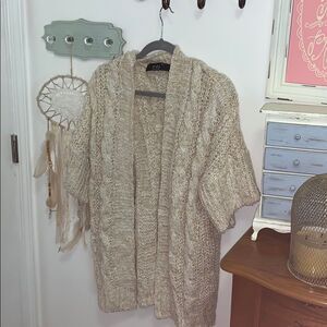 POL Womens Cable Knit Cardigan Sweater Size S Cream Open Front Chunky Boho AH227